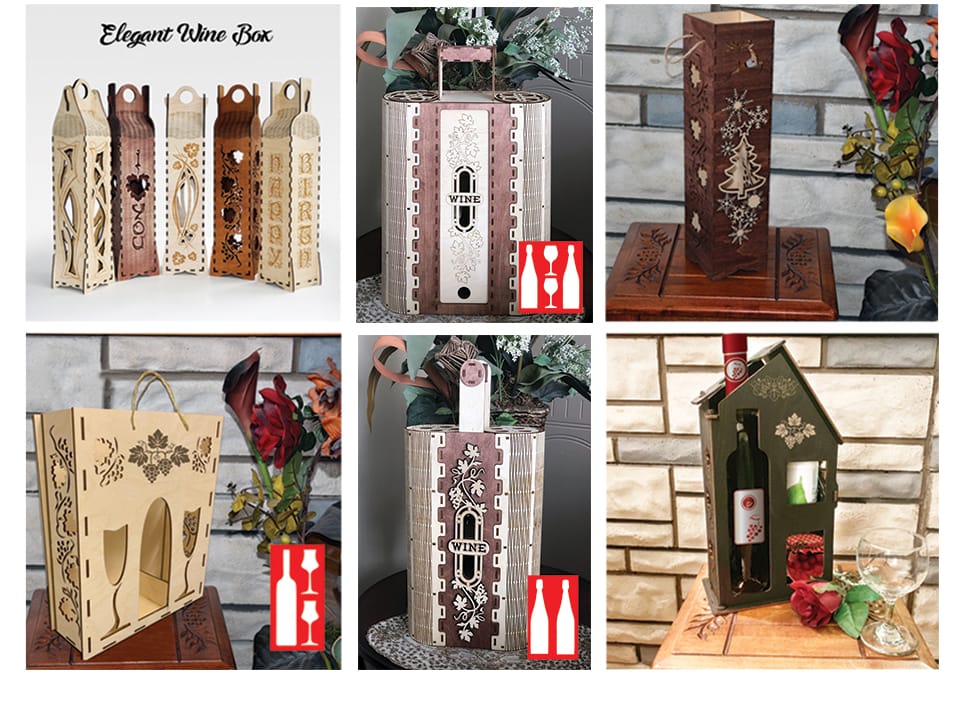 Custom laser engraved elegant wooden wine box personalized