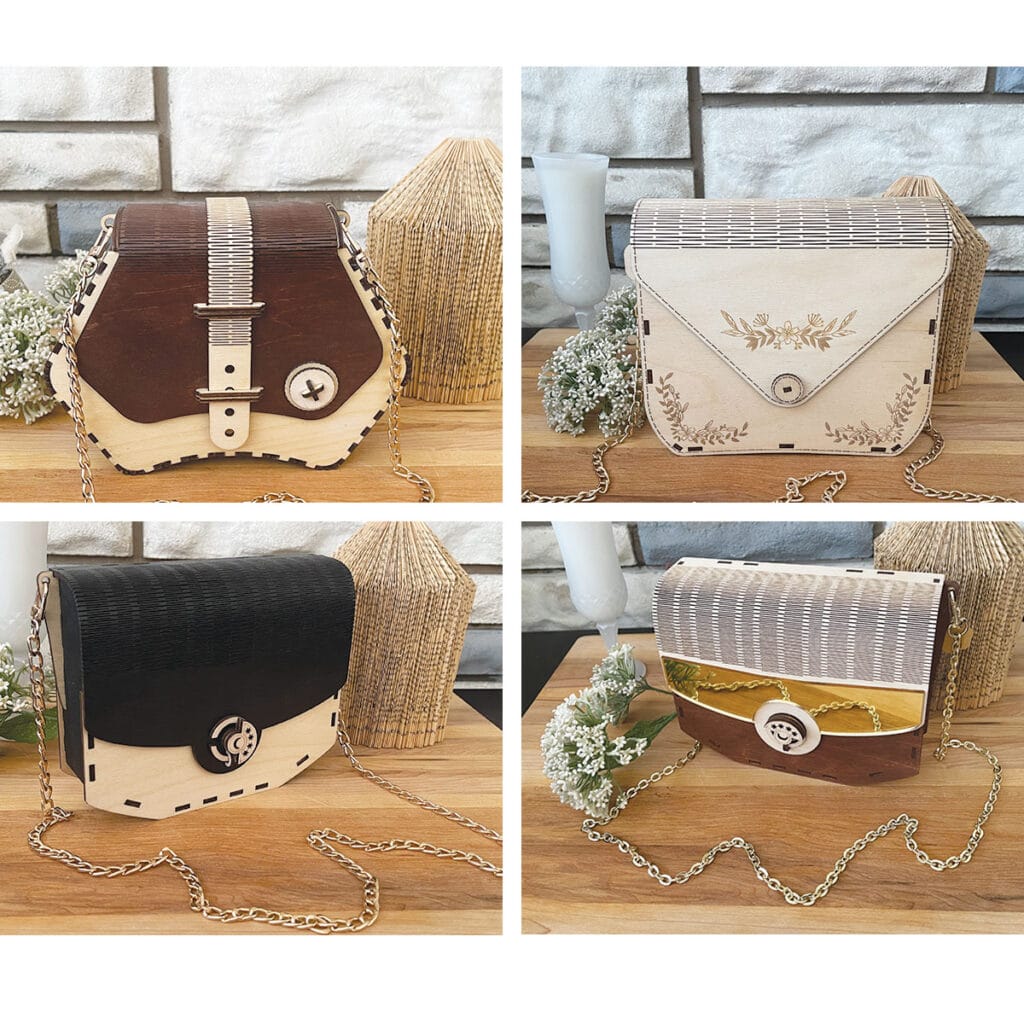 Custom laser engraved wooden handbag personalized