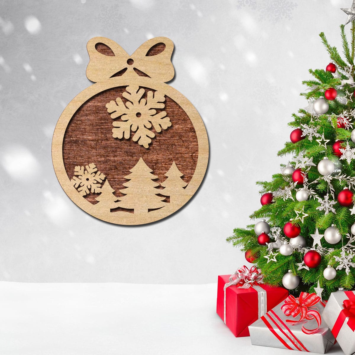 Décor pour arbre de Noël 3 Ensemble laser découpé – Décorations en bois modernes et géométriques – Ornements uniques pour sapin de Noël