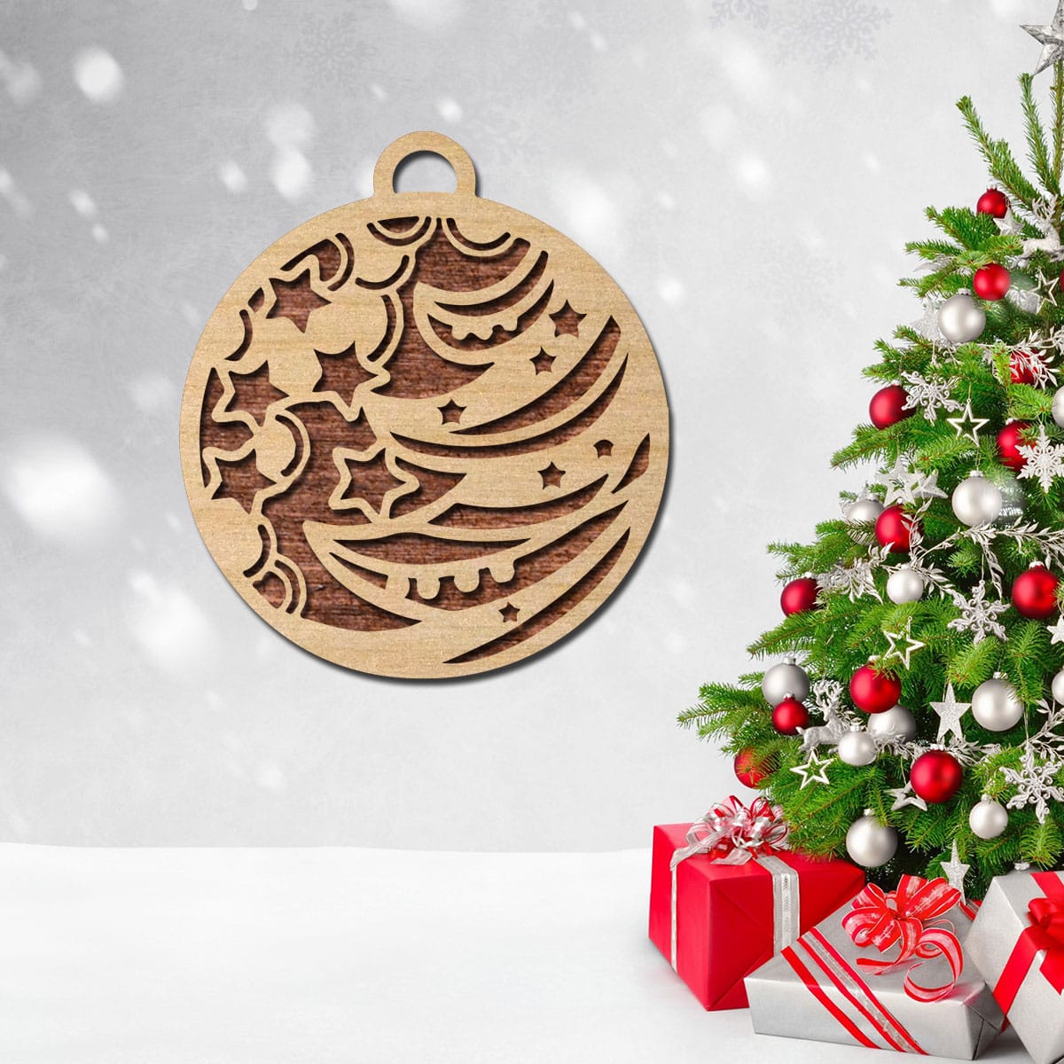Christmas Tree Decor 3 Laser-cut-set-Modern-wood-Decorative-Geometric-set--Unique-ornaments for christmas tree