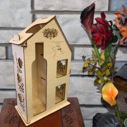 Coffret à vin en bois en forme de maison, découpé au laser – décoratif et cadeau
