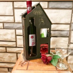 Coffret à vin en bois en forme de maison, découpé au laser – décoratif et cadeau