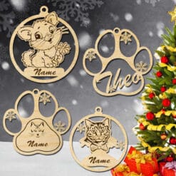 Ornements de Noël en bois découpés au laser représentant un chat