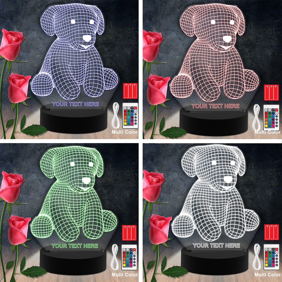 Personalized Acrylic 3D Led Lamp - Dog 3 Dog Animal RGB Led Acrylic Light Lamp Color Laser Cut
