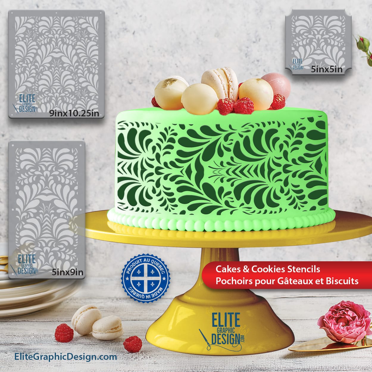 Cake Stencil - Mirror Foliage 3 Cake Stencil Pastry Decoration Kitchen Food PETG Made In Quebec