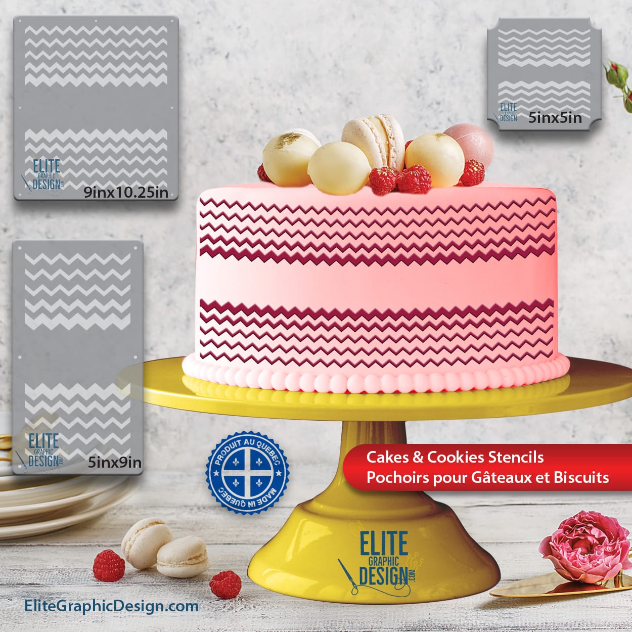 Cake Stencil - Gradient zigzag 3 Cake Stencil Pastry Decoration Kitchen Food PETG Made In Quebec