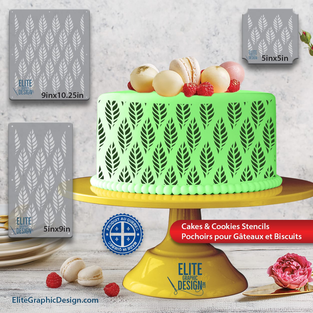 Pochoirs à Gâteau - Grandes feuilles 3 Cake Stencil for Pastry Decoration – PETG Food-Grade Kitchen Template, Made in Quebec