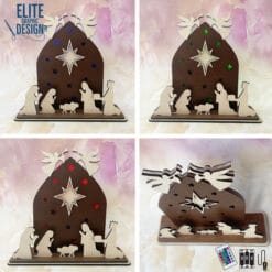 Scène de la Nativité de Noël en bois 3D, découpée au laser, avec éclairage LED
