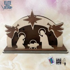 Scène de la Nativité de Noël en bois 3D, découpée au laser, avec éclairage LED