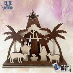 Scène de la Nativité de Noël en bois 3D, découpée au laser, avec éclairage LED