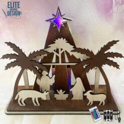 Scène de la Nativité de Noël en bois 3D, découpée au laser, avec éclairage LED