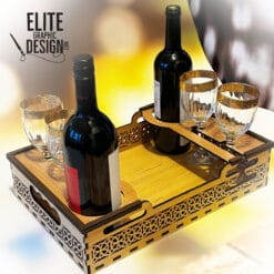 Plateau à vin avec bouteilles et verres – gravé au laser