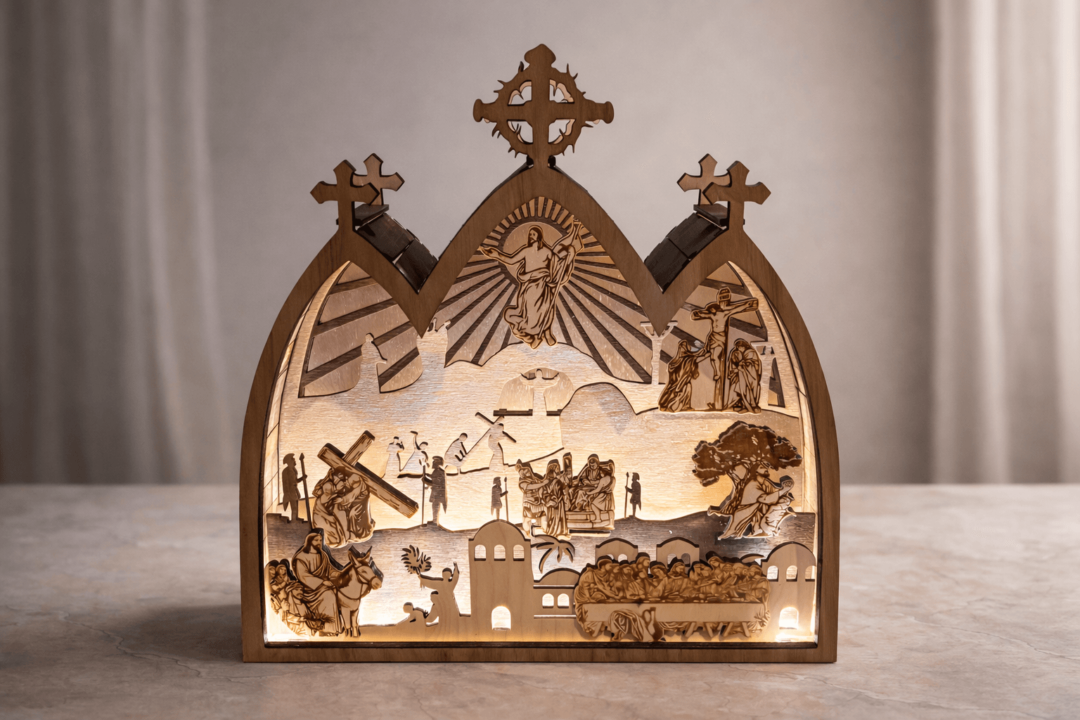 Scène 3D Passion Christ bois | Gravure laser religieuse 4 Scène 3D Passion Christ bois gravée au laser