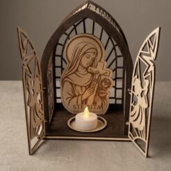 Saint Rita Wooden Candle Holder